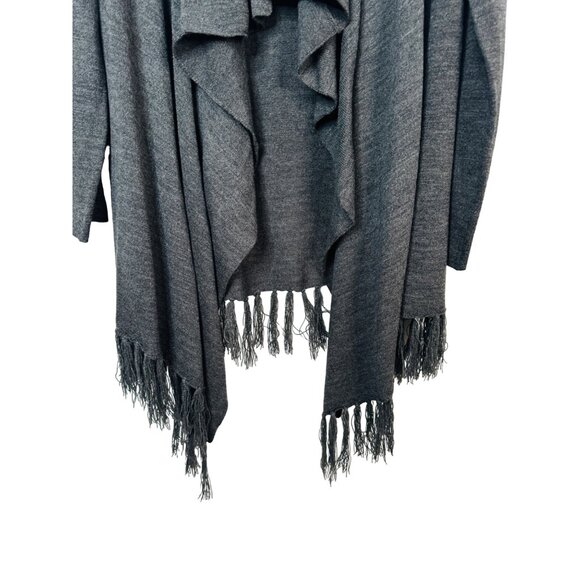 Vintage Suzie Gray Large Fringe Cardigan Sweater Open Front - Picture 8 of 10